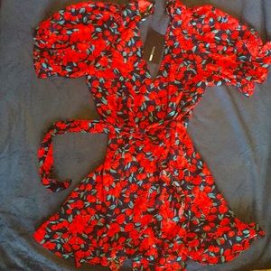 Floral Red Wrap Fashion Nova Dress